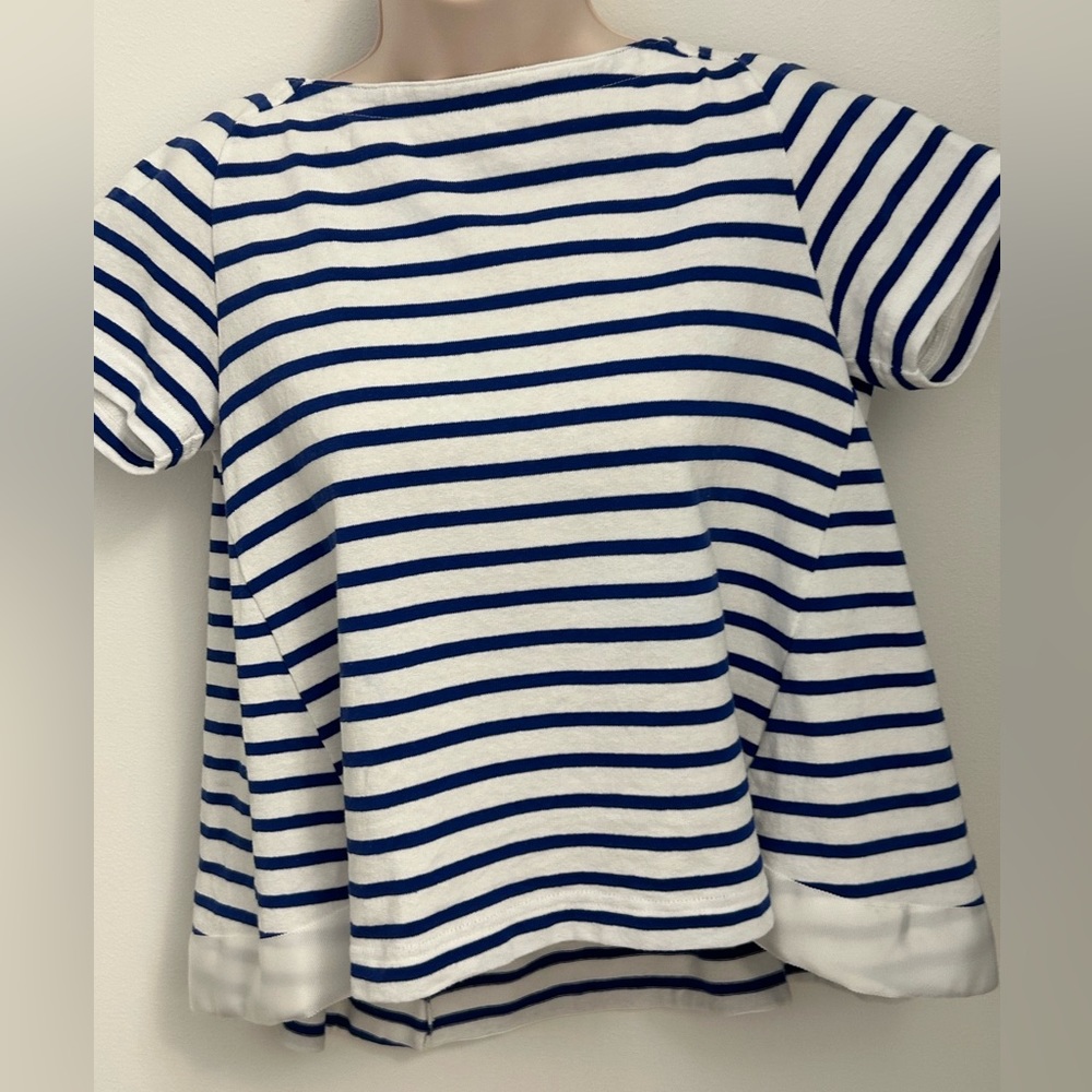 Sacai Blue and White Striped Short Sleeve Tee